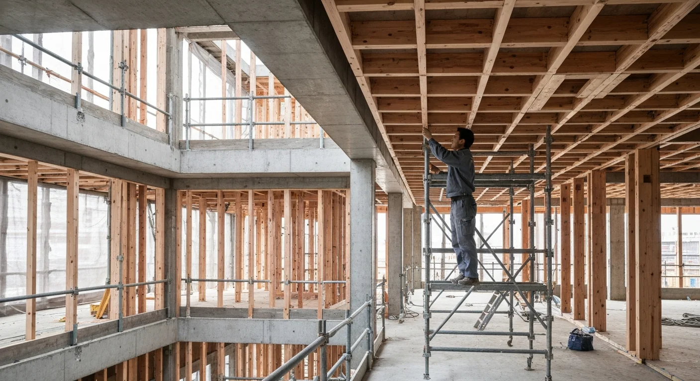 建物内部に組み立てた作業用の足場